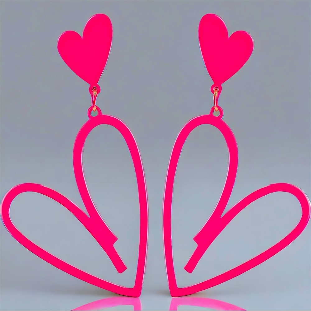 Pink Matte Heart Earrings Drop Dangle Cut Out Hearts Nwt